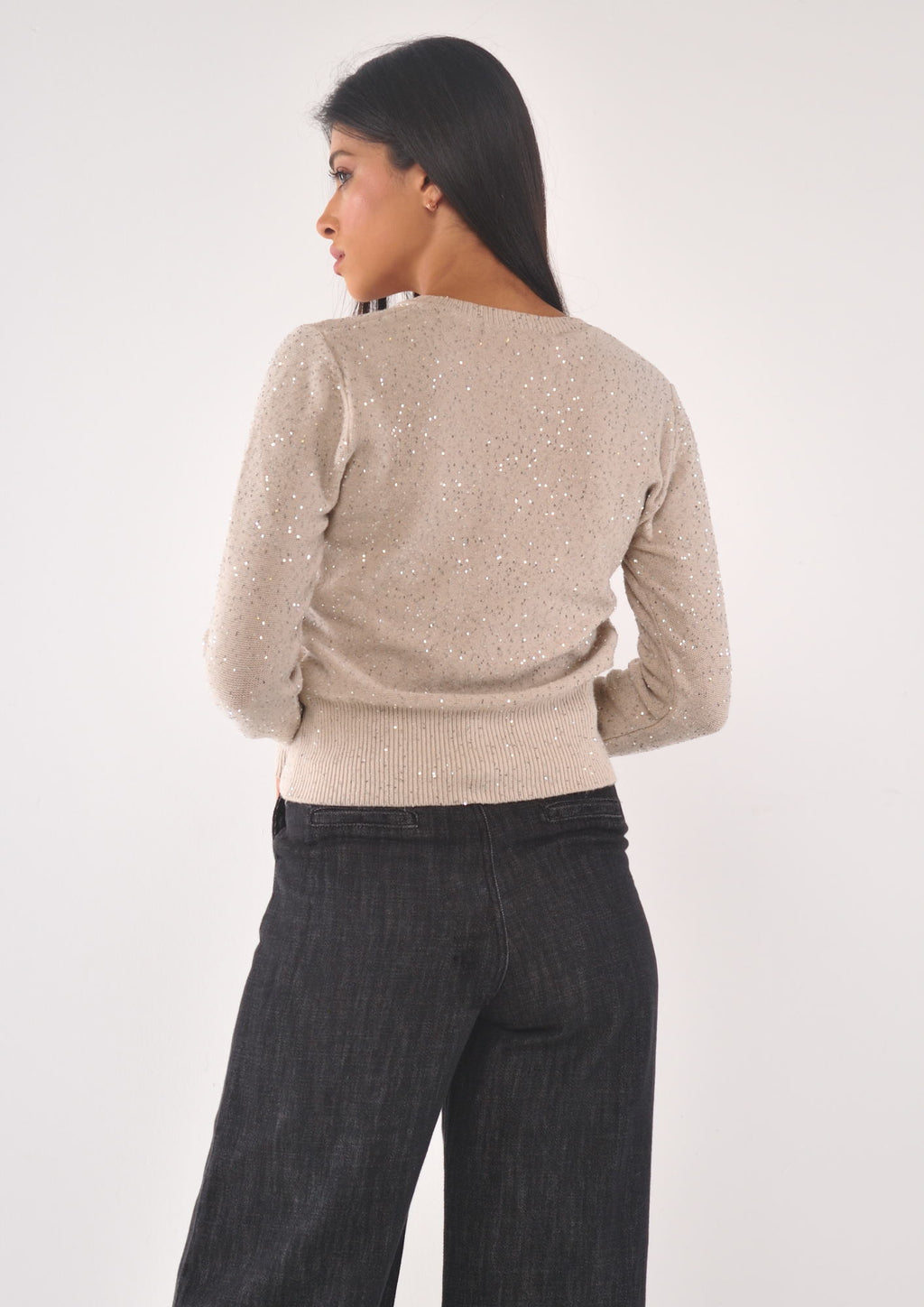 Maglia scollo V con paillettes