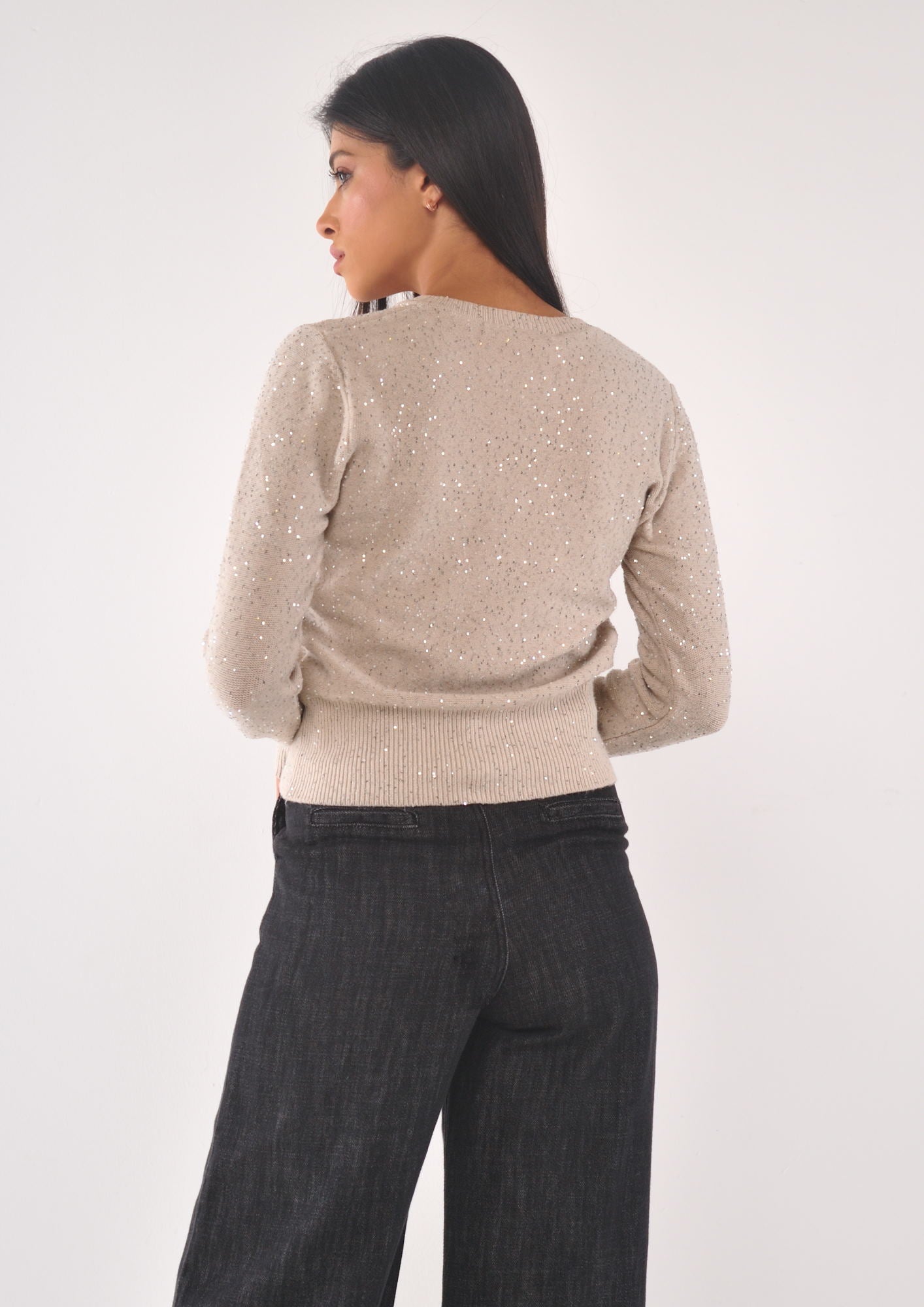 Maglia scollo V con paillettes